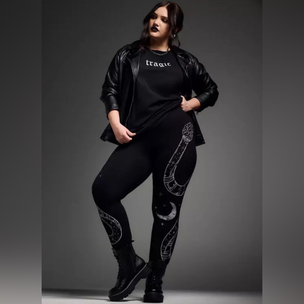 torrid Nightfall Full Length Black Leggings with Crescent Moon & Snake Graphics